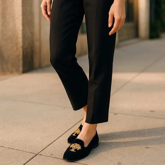 Stubbs Wootton Black Folly Noir Velvet Embroidered Loafers